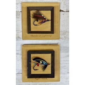 Dept 56 Framed Fishing Flies Shadow Box Set 2 Trout Lures Cabin Decor Wall Art